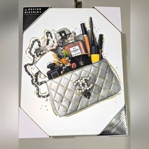 Canvas Chanel Bag Perfume Makeup Pearls Hand Embellished Gold Sparkle Highlights